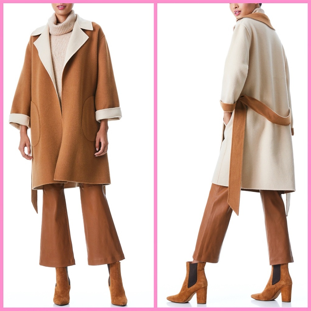 Alice + Olivia Tomiko Gorgeous Reversible Cashmere & Wool Blend Long Coat - Picture 4 of 16